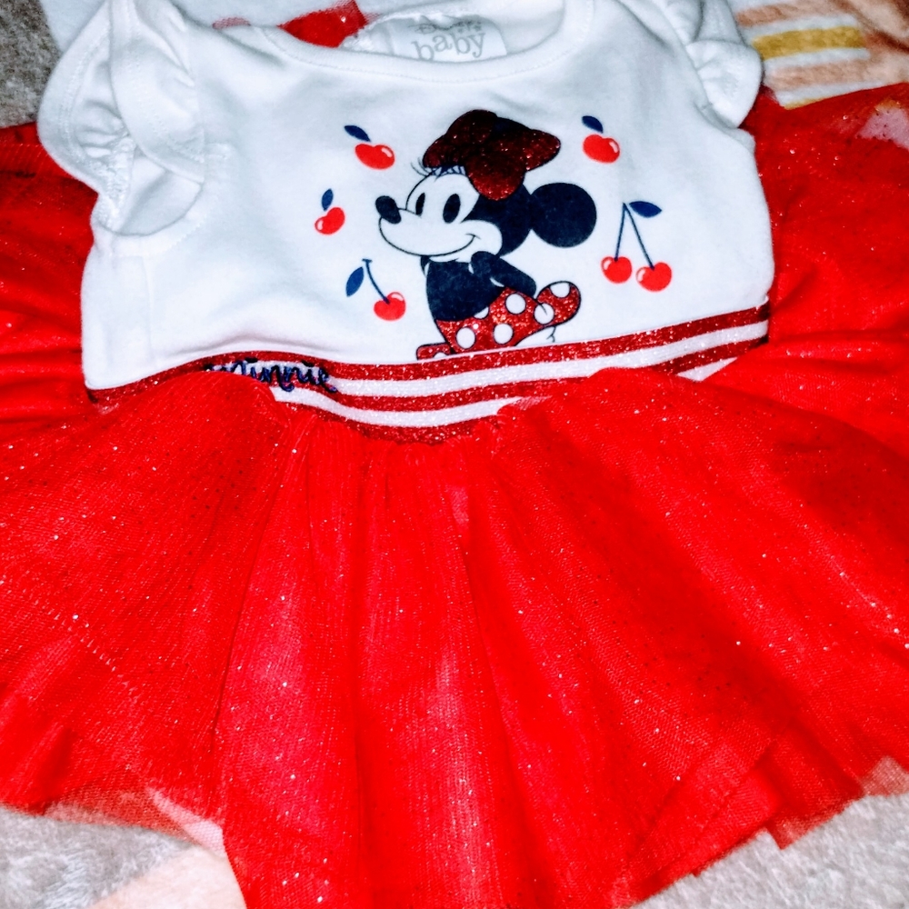 Disney Minnie Mouse Ruffle Skirt Onesie Romper Dress Size 3-6M
